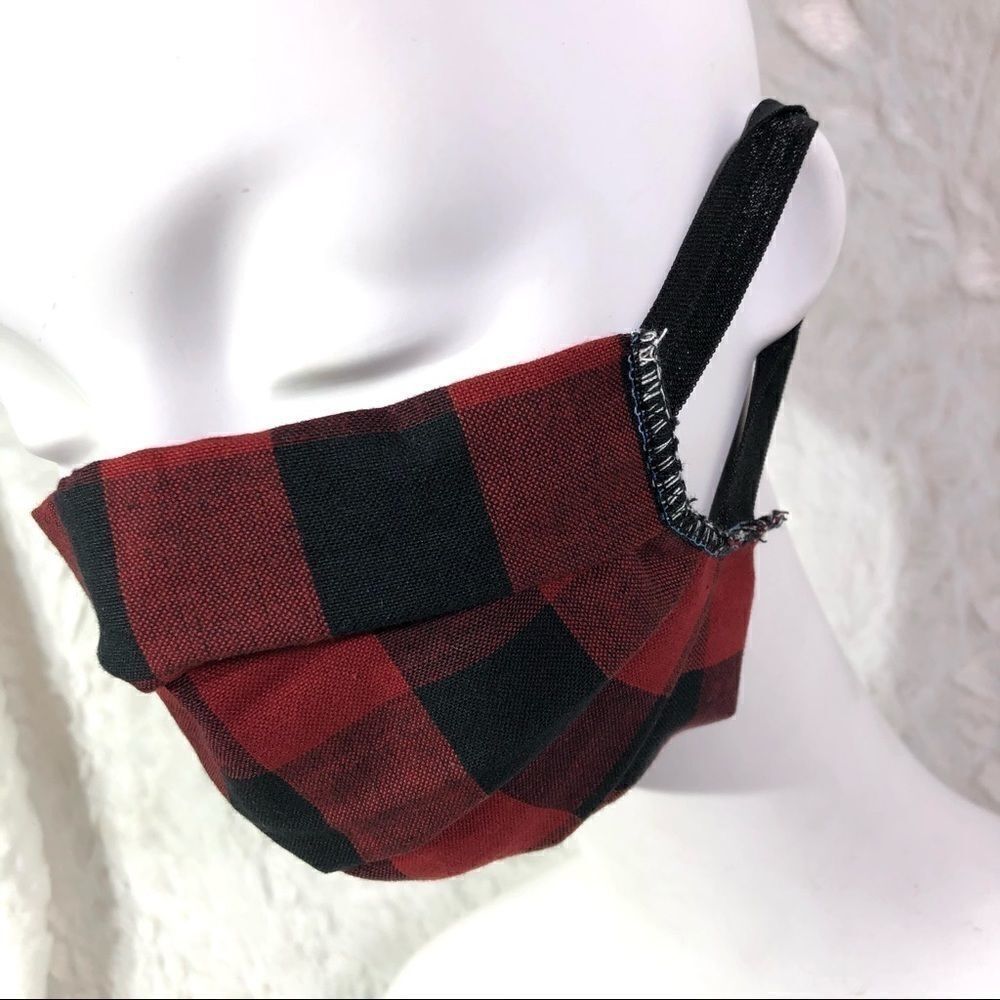 Buffalo plaid red face mask PPE protection cover